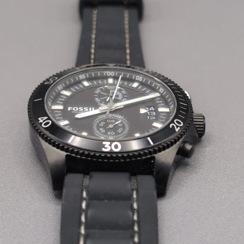Fossil Mens CH3010 Wakeley Chronograph 44mm Black Silicone Sport Watch